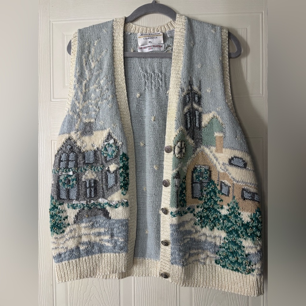 Marisa Christina Classics Blue Winter Sweater Vest 1995 Christmas Collection XL